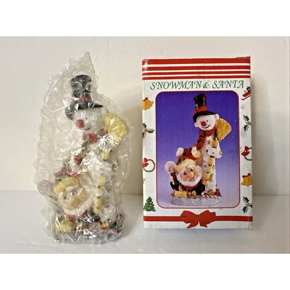 Vintage Christmas Holiday Snowman & Santa Figurine 4.5" Resin By Kingsbridge NEW